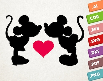 Mickey and Minnie Mouse - SVG, Vector files. Instant download design for cricut or silhouette. Mickey loves Minnie. Pink Heart. SVG Vector.