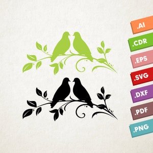 Inseparable SVG Vector. Pájaros de amor SVG, Animales svg, Naturaleza svg. Pájaros besadores, Svg de boda, diseño de descarga instantánea para cricut o silueta.