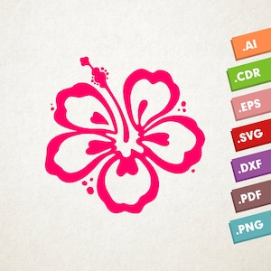 May include: A pink hibiscus flower silhouette with a simple design. The flower is isolated on a white background.