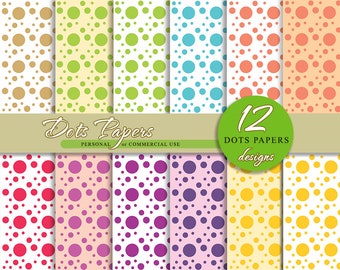 Color Dots - Digital Papers Set, 12 Unique Spring - Paper Craft Designs, Commercial Use, Face Masks Dots.