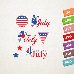 4 de julio - SVG Vector. Diseño de descarga instantánea para cricut o silueta.  E.e.u.u. Día de la Independencia. USA Star de julio. 4 de julio svg set.