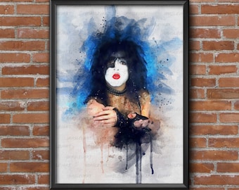 Paul KISS Watercolor Poster. Kiss makeup mask. Instant download for Wall Poster. Kiss makeup Paul. Kiss band. Paul mask Poster. Home Poster