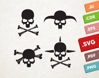 4 Skulls - SVG, Vector files. Instant download design for cricut or silhouette. Vector set.