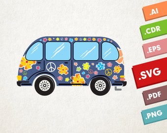 Peace Blue Bus Life. Peace Bus - SVG, Vector Illustration. Instant download design for cricut or silhouette. Hippie Blue Bus.