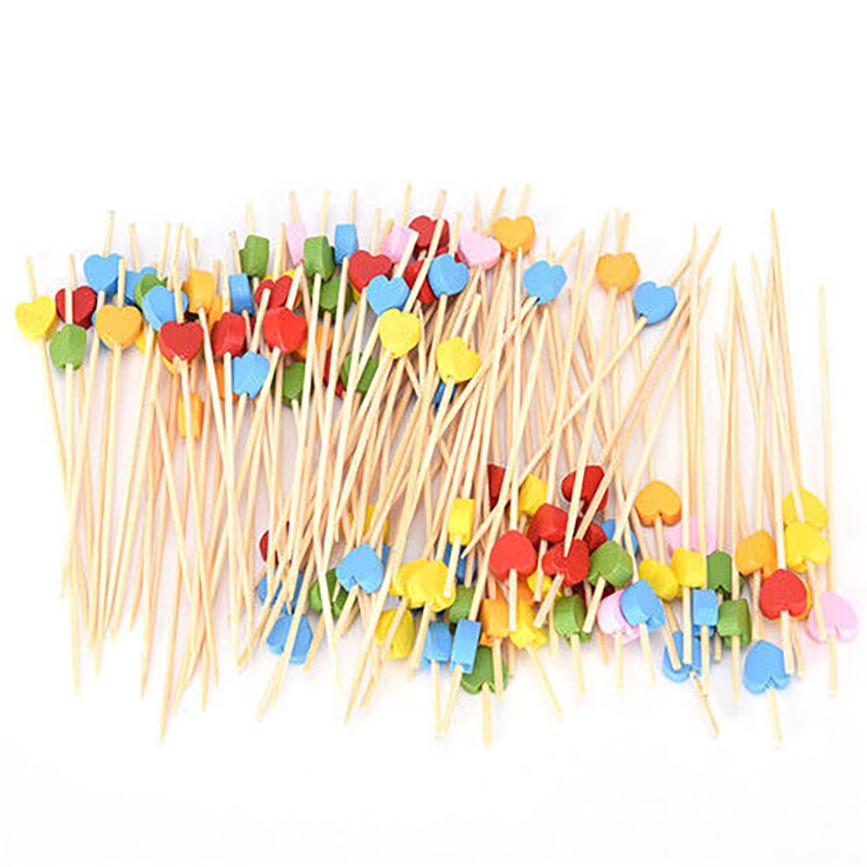 100 Heart Toothpick Wooden Pick Stick for Cocktail Sandwich Etsy
