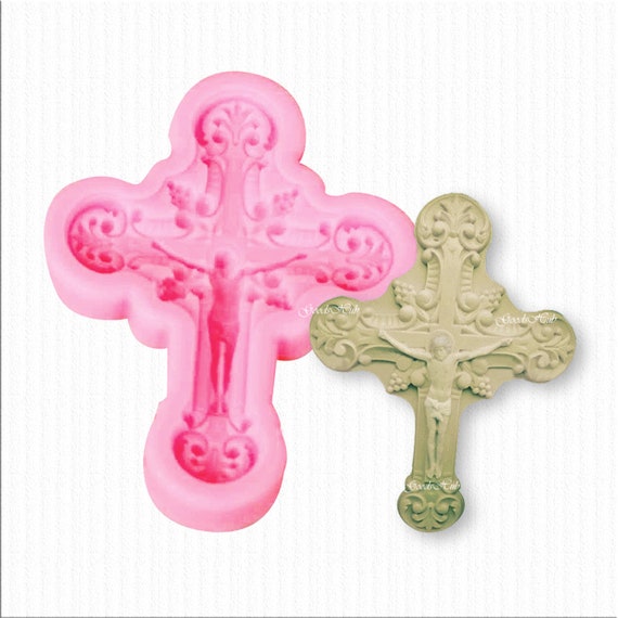 3D Jesus Christ Religious Cross Mould Chocolate Polymer Clay Silicone Mold Cake