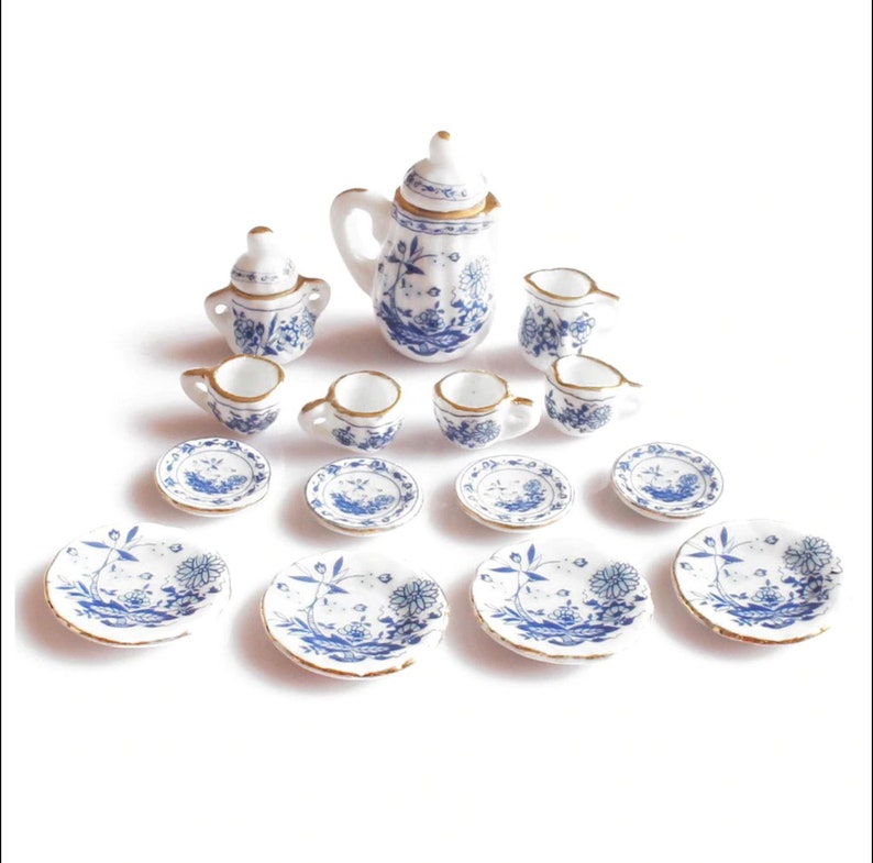 1:12 Miniature Tea Sets Dollhouse Tea Set Porcelain Tea Cups Saucers Plates Decorative Mini Tea Pot 112 Tableware Party Decor British Style