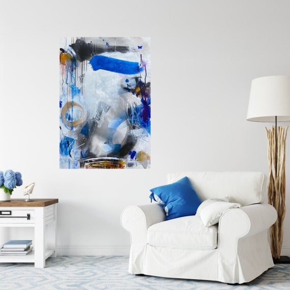 Abstract Painting Black and White Blue Abstract Painting Etsy