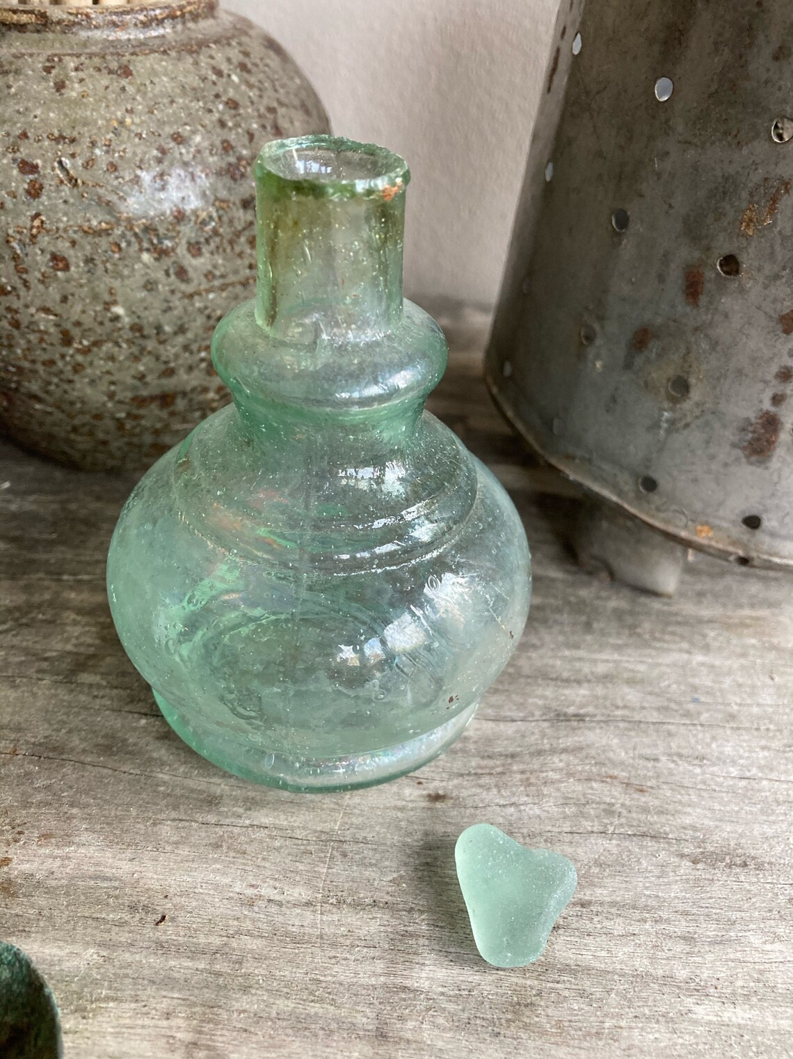 Victorian RARE shape Aqua green glass ink bottle. Etsy