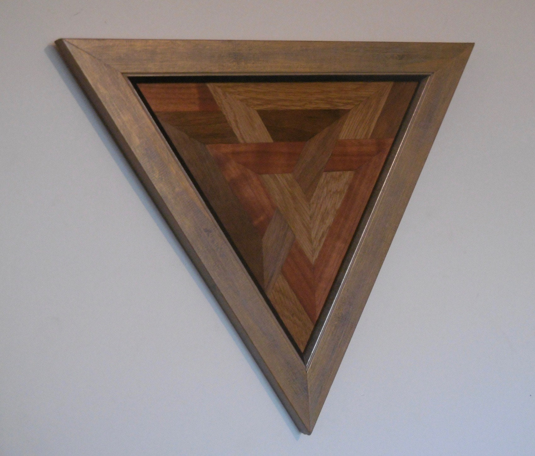 Wood veneer marquetry wall art framed marquetry triangular Etsy