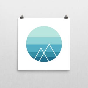 Geometric Mountains Print - Geometric Wall Art - Blue Multi Colored Print - Modern Minimalist Art