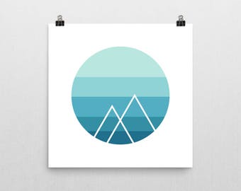 Geometric Mountains Print - Geometric Wall Art - Blue Multi Colored Print - Modern Minimalist Art