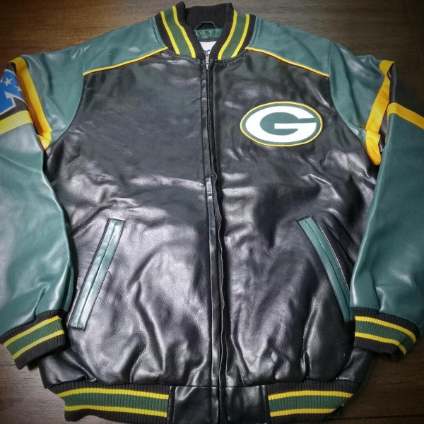 Green Bay Packers Vintage G-III Faux Leather Jacket Adult Size (M)