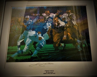 Johnny Unitas autographed lithograph 21x24