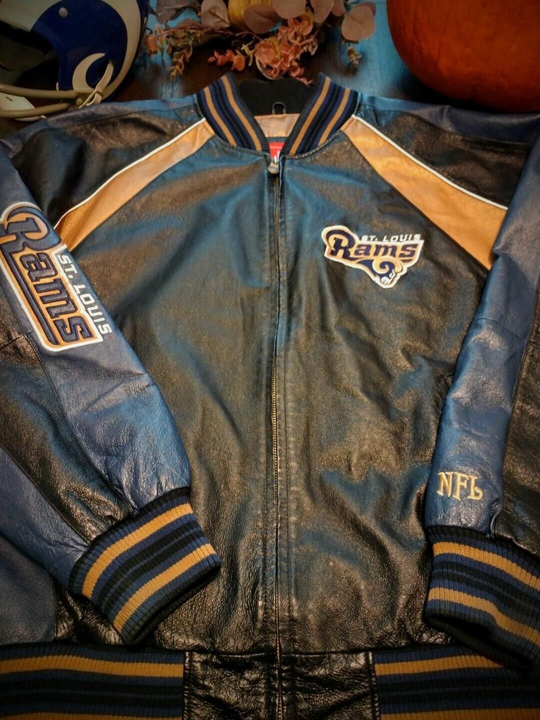 LOS ANGELES ST. LOUIS RAMS MEN'S XXL 2XL NFL GAME DAY LEATHER VTG JACKET