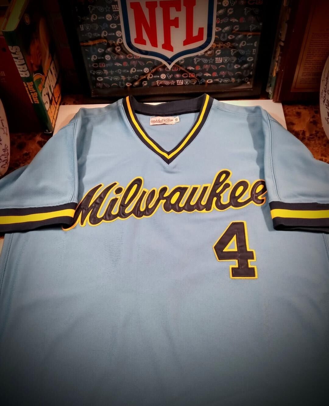 44 HANK AARON Milwaukee Brewers MLB OF/DH Blue Throwback Jersey