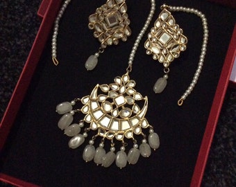 kundan mirror  maangtikka tikka set