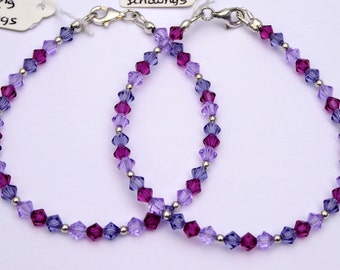 1 Swarovski Crystal Bracelet, Sterling Silver, 925, Purple & Pink, Gift, Fuchsia, Tanzanite, Violet.