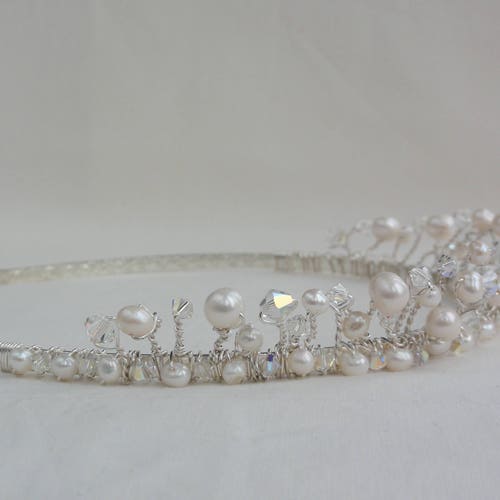 Bridal Tiara, Swarovski Crystal & Freshwater Pearl buying Tiara, Handmade Bridal Crown, Wedding Hair Accessory, Headpiece.