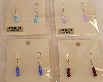 1 Pair of Swarovski Crystal Earrings, 925, Sterling Silver, Aquamarine, Violet, Sapphire, Amethyst, Gift