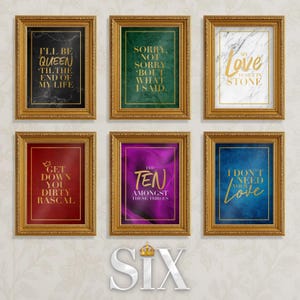 Six the Musical Print Set Typography Wall Art Six Queens Collection A4 A5 Gift