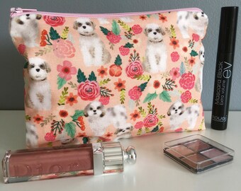 Shih Tzu make up bag. Shihtzu. Cosmetics bag. Mothers Day. Gift. Purse. Coin. Animal print. Dog gift. Dog fabric.