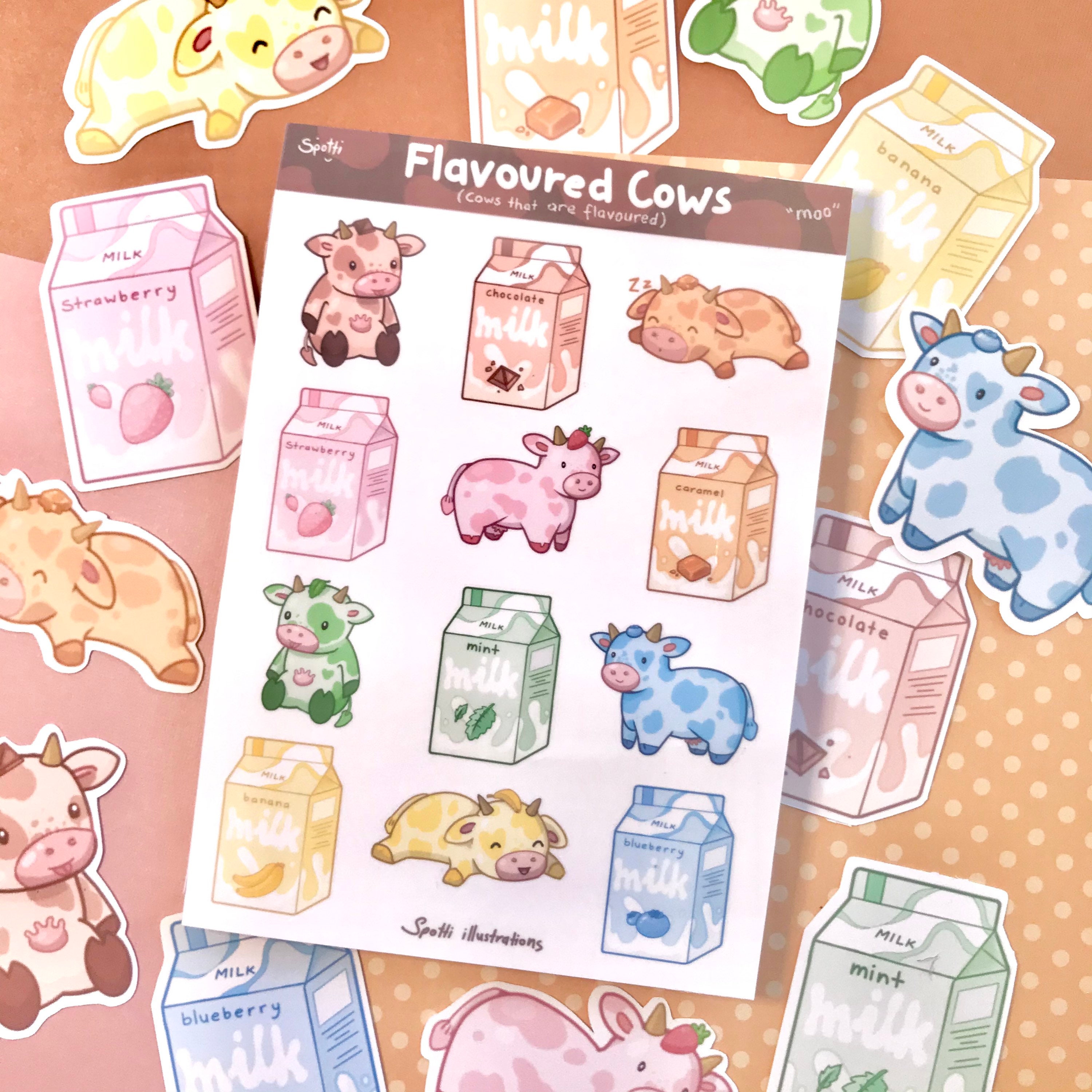 Flavoured Cows Sticker Set Cute Milk and cow Sticker/Laptop Etsy