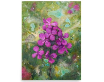 Purple flower print, floral art print from honesty flower painting, botanical artwork