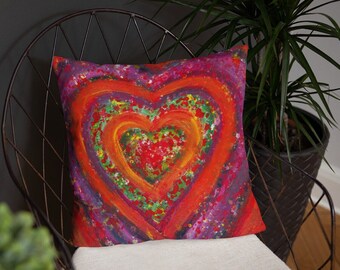 Red Heart Pillow, decorative sofa cushion, colorful accent Throw Pillow Cover