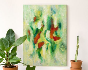 Abstract Schilderij in Acryl op Canvas, Groen Modern Kunstwerk