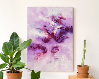 Abstract Painting on Stretched Canvas, Original Purple Modern Wall Art