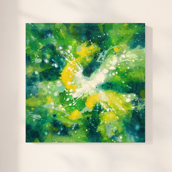 Canvas Kunstprint van Groen Abstract Schilderij, Vierkant Kunstwerk