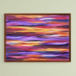 Colorful Abstract Art Print created from my Painting Purple Waves, Modern Wall Art with Stripes, Art Print or Canvas image 1