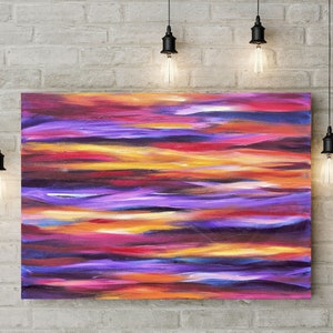 Colorful Abstract Art Print created from my Painting Purple Waves, Modern Wall Art with Stripes, Art Print or Canvas image 4