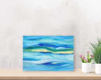 Small Abstract Oil Painting on Canvas, Original Blue Wall Art Gift