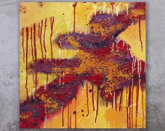 Original Abstract Art Acrylic Painting on Canvas, Yellow Intuitive Art, Drip Painting, 20x20