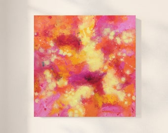 Abstract Acrylic Painting on Canvas, Colorful Modern Wall Art in Pink, Orange and Yellow