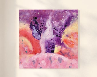 Small Abstract Painting on Canvas in Purple Pink and Orange, 16 x 16 inches, 40 x 40 cm