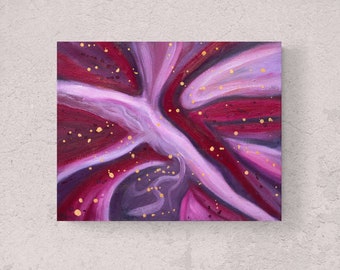 Contemporary Oil Painting on Linen Canvas, Original Purple and Dark Red Abstract Art