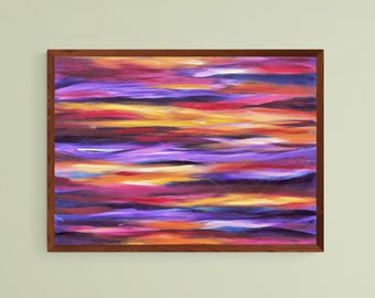 Colorful Abstract Art Print created from the Painting Purple Waves by Maria Meester, Modern Wall Art with Stripes, Art Print or Canvas