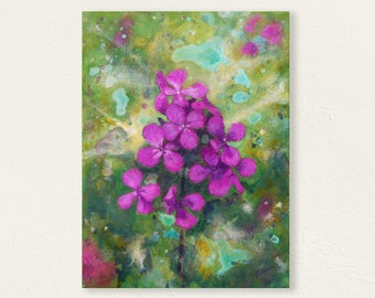 Judaspenning Print, Paarse Bloemen Schilderij