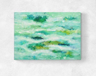 Original Light Green Painting on Canvas, Abstract Acrylic Modern Wall Art