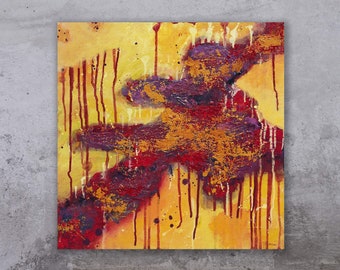 Original Abstract Acrylic Painting on Canvas, Yellow Intuitive Art