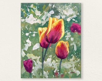 Tulips Painting, Contemporary Flowers Wall Art, Contemporary Floral Painting, Art Print or Canvas
