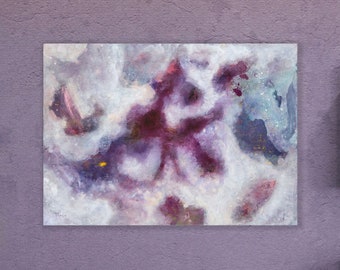 Purple Abstract Painting on Canvas, Original Mauve Intuitive Wall Art by Maria Meester, 20 x 28 inches, 50 x 70 cm