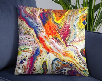 Colorful Throw Pillow, abstract art cushion, multicolor fluid art decorative pillow cover
