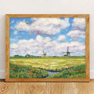 Dutch Landscape Print of my Oil Painting Summer Day in Holland with Windmills, Fine Art Print or Canvas image 4