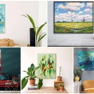 Dutch Landscape Print of my Oil Painting Summer Day in Holland with Windmills, Fine Art Print or Canvas image 7