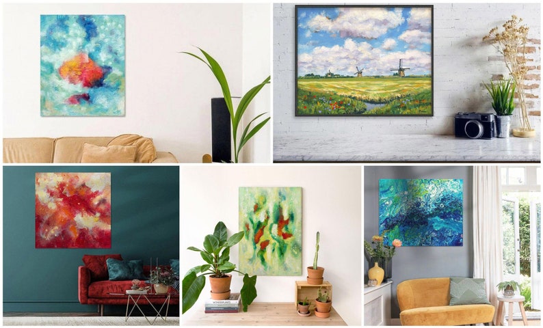 Dutch Landscape Print of my Oil Painting Summer Day in Holland with Windmills, Fine Art Print or Canvas image 7