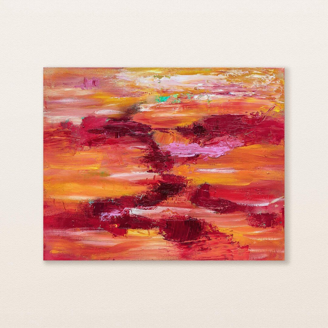Original Abstract Oil Painting on Canvas in Orange Colors (50 X 40 Cm ...